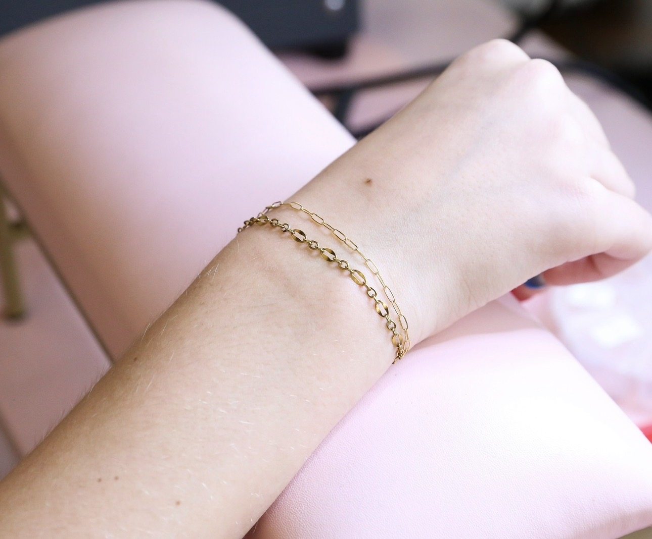 Layered gold and silver permanent bracelets